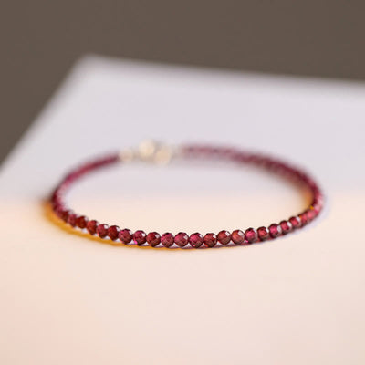 Foviel 3mm Natural Small Garnet Ultra-Thin Beads Protection Bracelet