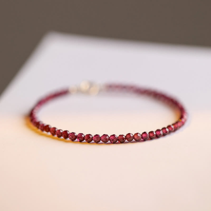 Foviel 3mm Natural Small Garnet Ultra-Thin Beads Protection Bracelet