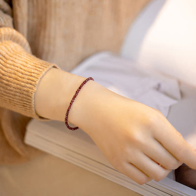 Foviel 3mm Natural Small Garnet Ultra-Thin Beads Protection Bracelet