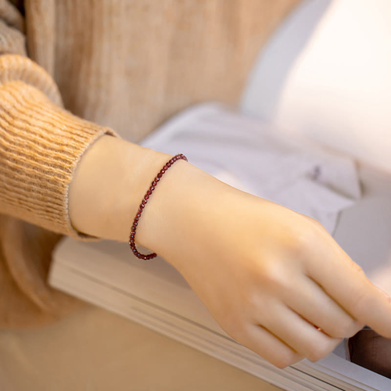 Foviel 3mm Natural Small Garnet Ultra-Thin Beads Protection Bracelet