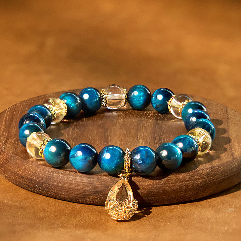 Foviel Blau Tigerauge Weiß Kristall Wassertropfen Stärke Armband