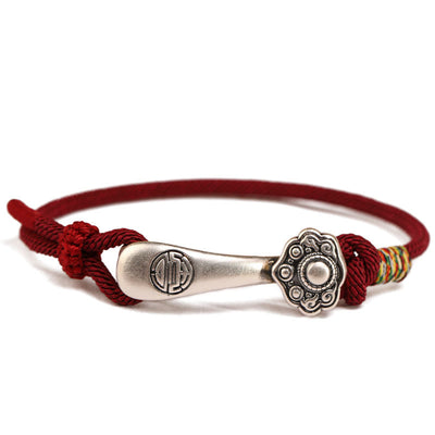 Buddha Stones 999 Sterling Silver Ruyi Stick String Protection Braided Bracelet Bracelet BS 2