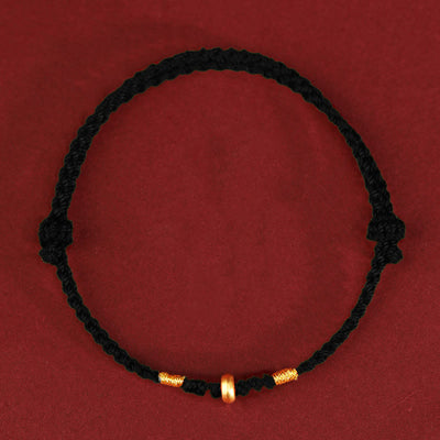 Buddha Stones 999 Gold Small Lucky Beads String Protection Luck Braided Bracelet Anklet - 999 Gold Anklet(Circumference 19-23cm) - Black Rope - image 9