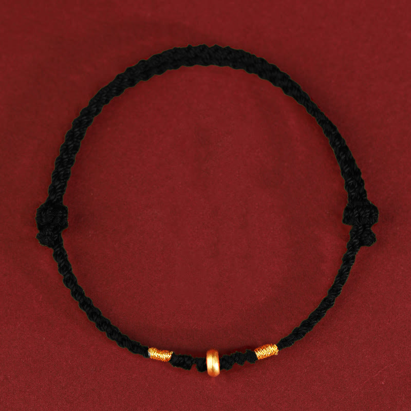 Buddha Stones 999 Gold Small Lucky Beads String Protection Luck Braided Bracelet Anklet - 999 Gold Anklet(Circumference 19-23cm) - Black Rope - image 9