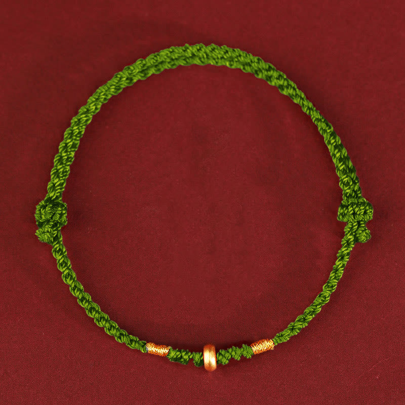 Buddha Stones 999 Gold Small Lucky Beads String Protection Luck Braided Bracelet Anklet - 999 Gold Anklet(Circumference 19-23cm) - Green Rope - image 11