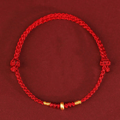 Buddha Stones 999 Gold Small Lucky Beads String Protection Luck Braided Bracelet Anklet - 999 Gold Anklet(Circumference 19-23cm) - Red Rope - image 8