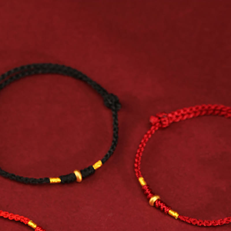 Buddha Stones 999 Gold Small Lucky Beads String Protection Luck Braided Bracelet Anklet - image 13