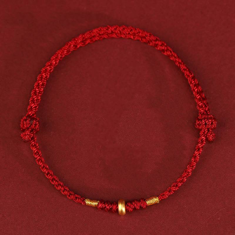 Buddha Stones 999 Gold Small Lucky Beads String Protection Luck Braided Bracelet Anklet - 999 Gold Anklet(Circumference 19-23cm) - Dark Red Rope - image 2
