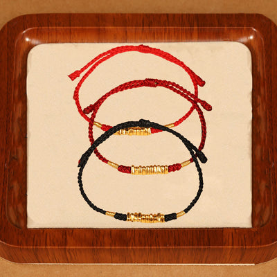 Buddha Stones 999 Gold Small Pieces String Protection Luck Ultra-Thin Braided Bracelet Bracelet BS 17