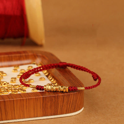 Buddha Stones 999 Gold Small Pieces String Protection Luck Ultra-Thin Braided Bracelet Bracelet BS 9