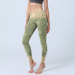 Buddha Stones Flowers Geometric Shapes Gym Leggings Women's Yoga Pants - YellowGreen - US18，UK/AU22，EU50 (4XL) - image 0