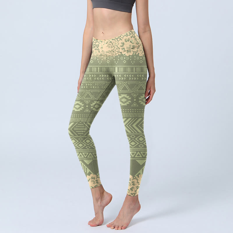 Buddha Stones Flowers Geometric Shapes Gym Leggings Women's Yoga Pants - YellowGreen - US18，UK/AU22，EU50 (4XL) - image 0