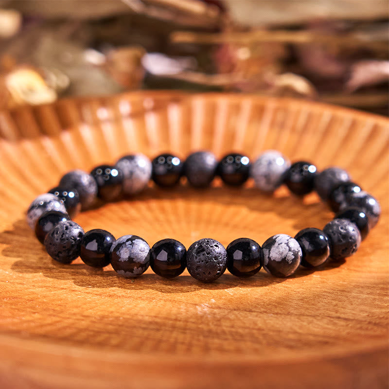 Buddha Stone Various Crystals Malachite Lazurite Lapis Lazuli Hemimorphite Calmness Bracelet - Snowflake Obsidian Lava Rock Black Glass Beads(Wrist Circumference: 14-16cm) - image 161