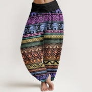 Foviel Baumwolle Casual Elefant Geometrische Figur Damen elastische Taille Harem Hose