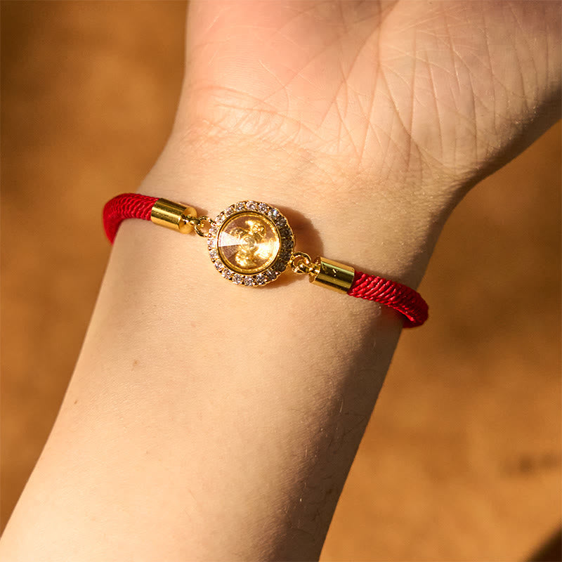 Bracelet tressé de protection Feng Shui à moulinet rotatif en fil rouge, cuivre et laiton Foviel