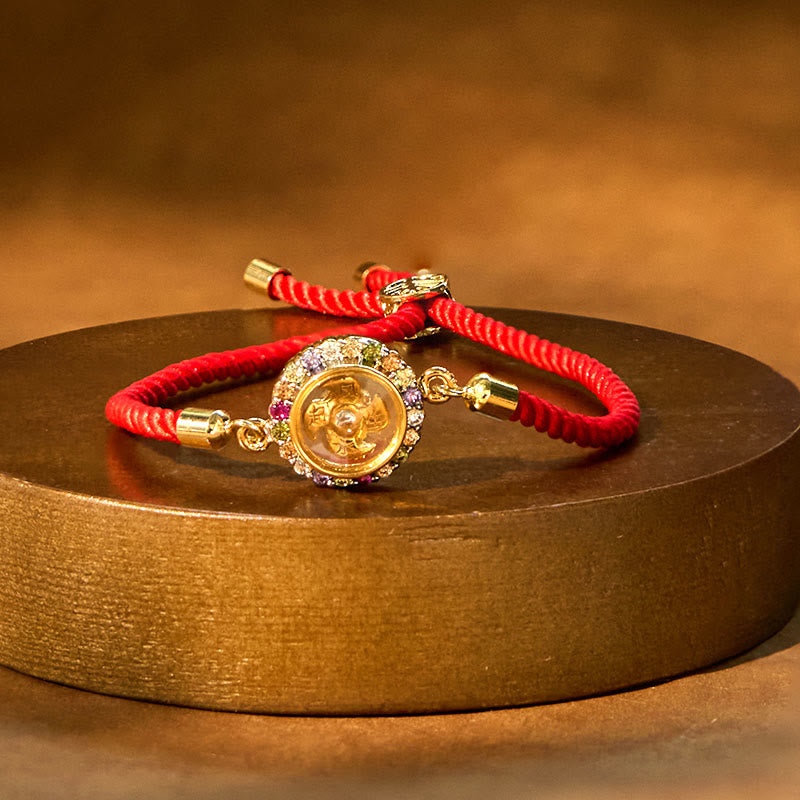 Buddha Stones Copper Brass Color Rotatable Windmill Feng Sheng Shui Qi Fu Red String Faith Braided Bracelet - image 1