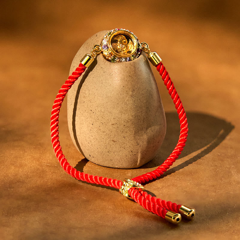 Buddha Stones Copper Brass Color Rotatable Windmill Feng Sheng Shui Qi Fu Red String Faith Braided Bracelet - image 2