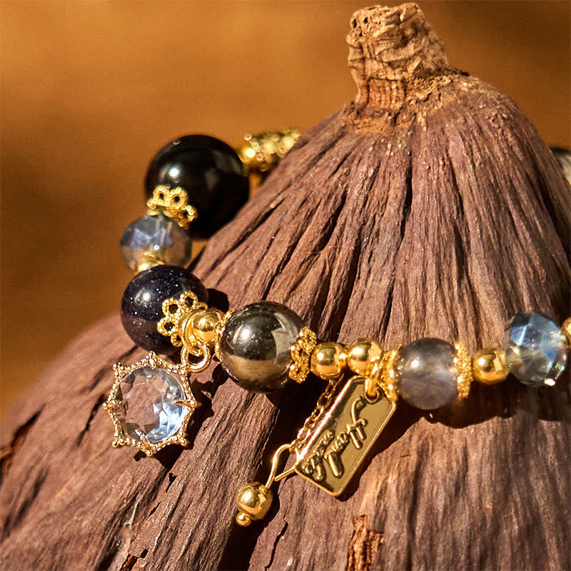 Buddha Stones Natural Black Obsidian Hematite Blue Sandstone Strength Bracelet - image 2