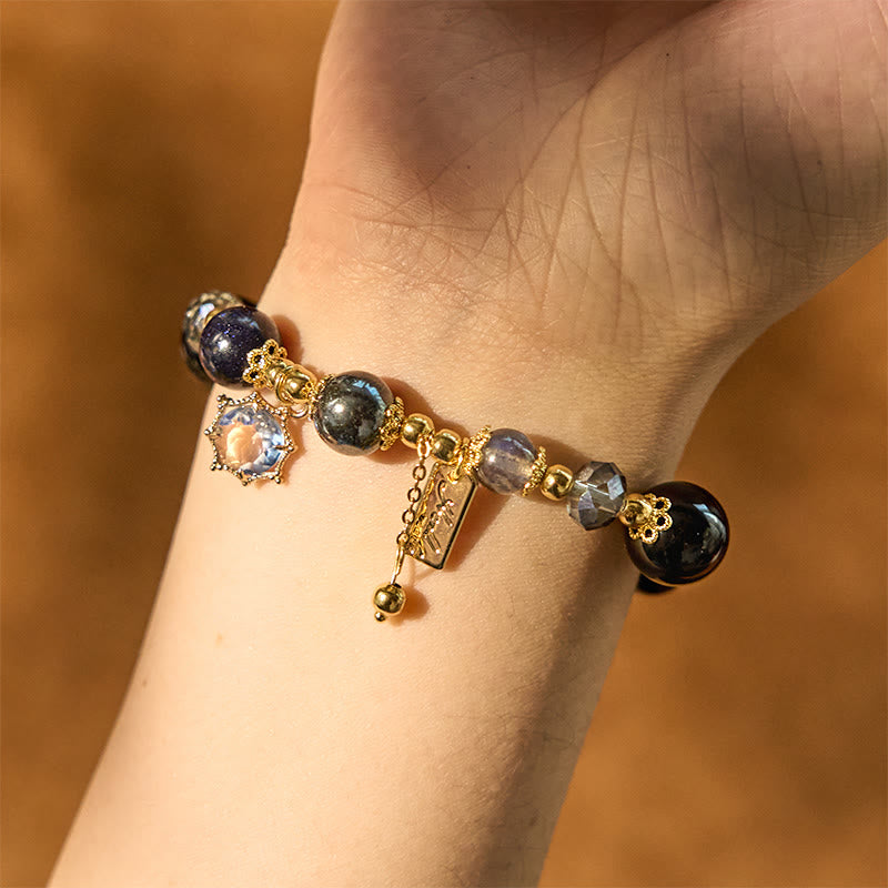 Buddha Stones Natural Black Obsidian Hematite Blue Sandstone Strength Bracelet - image 3