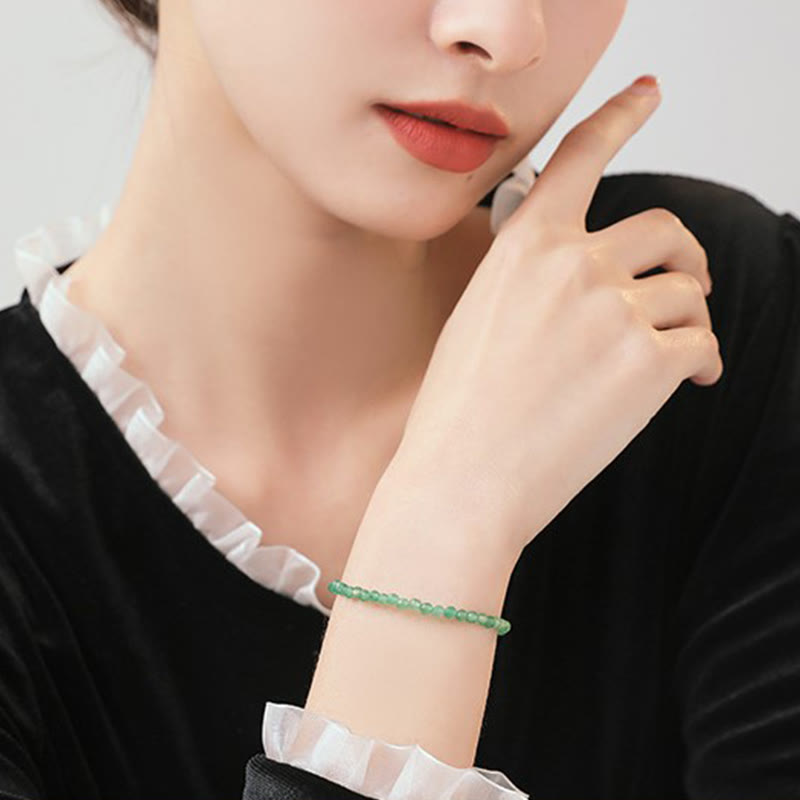 Foviel 3mm Small Green Aventurine Ultra-Thin Beads Luck Bracelet