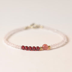 Foviel 2mm Rose Quartz Garnet Strawberry Quartz Ultra-Thin Beads Healing Energy Bracelet