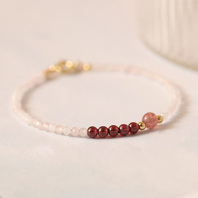 Foviel 2mm Rose Quartz Garnet Strawberry Quartz Ultra-Thin Beads Healing Energy Bracelet