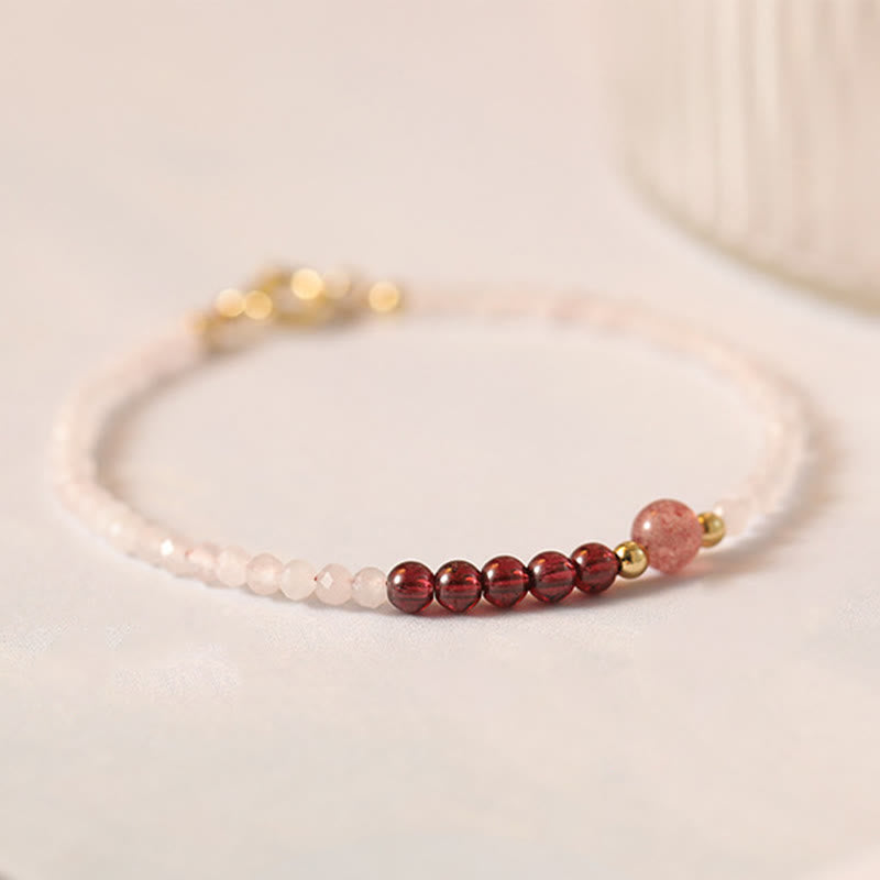 Foviel 2mm Rose Quartz Garnet Strawberry Quartz Ultra-Thin Beads Healing Energy Bracelet