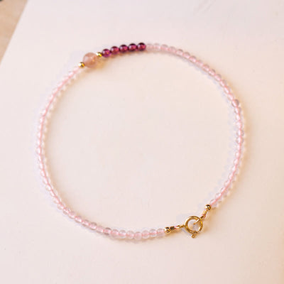 Foviel 2mm Rose Quartz Garnet Strawberry Quartz Ultra-Thin Beads Healing Energy Bracelet