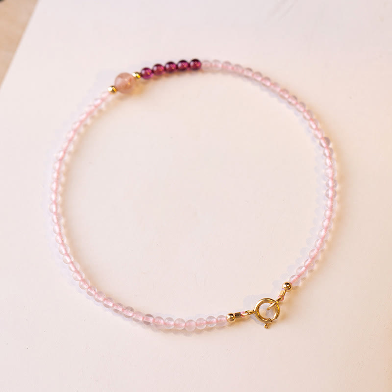 Foviel 2mm Rose Quartz Garnet Strawberry Quartz Ultra-Thin Beads Healing Energy Bracelet