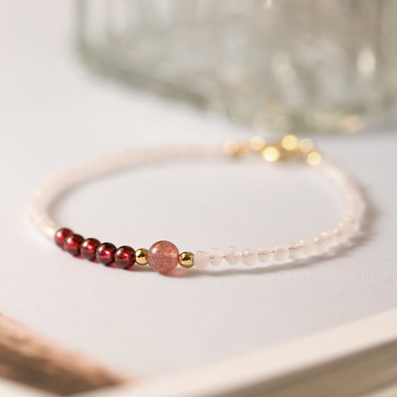 Foviel 2mm Rose Quartz Garnet Strawberry Quartz Ultra-Thin Beads Healing Energy Bracelet