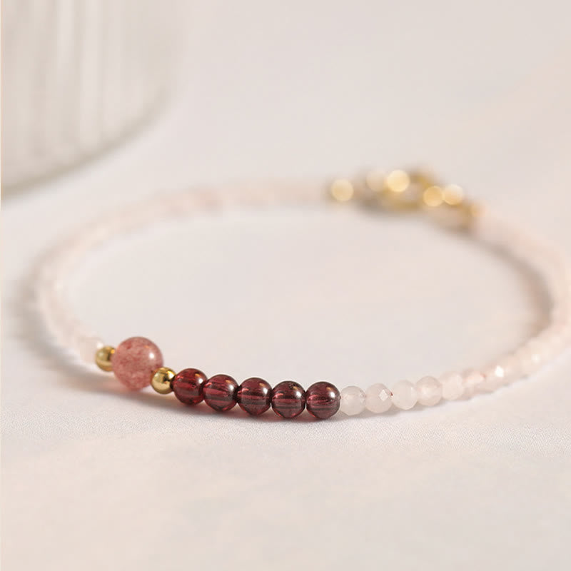 Foviel 2mm Rose Quartz Garnet Strawberry Quartz Ultra-Thin Beads Healing Energy Bracelet