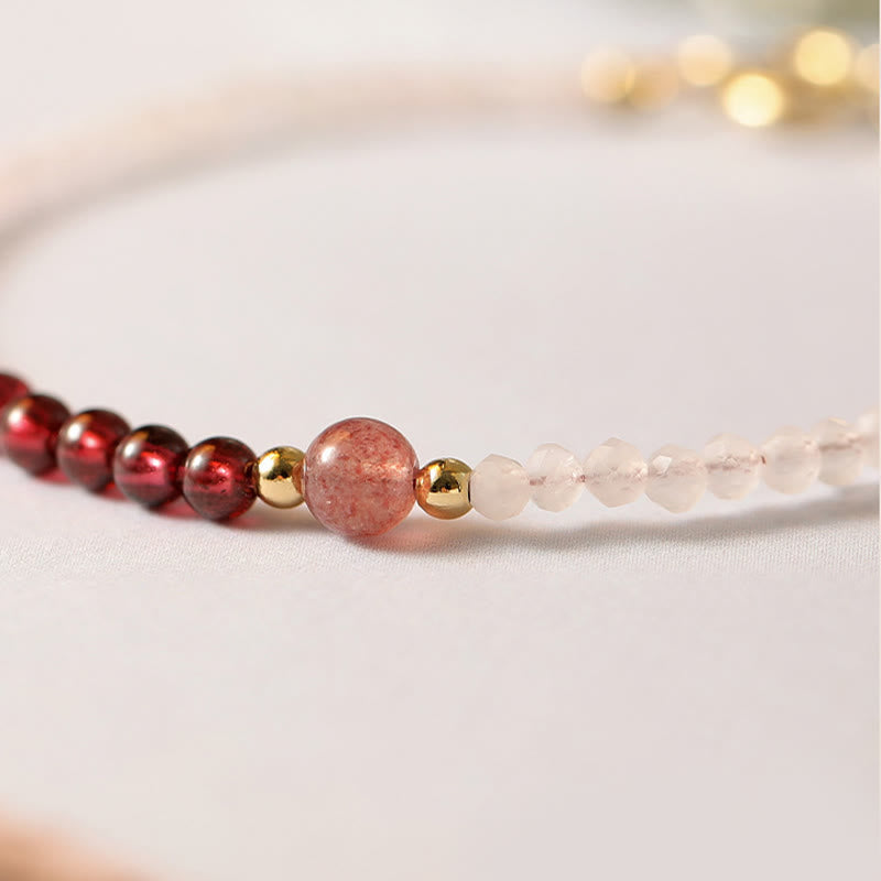 Foviel 2mm Rose Quartz Garnet Strawberry Quartz Ultra-Thin Beads Healing Energy Bracelet
