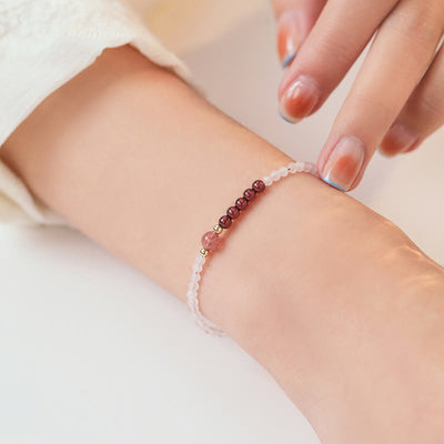 Foviel 2mm Rose Quartz Garnet Strawberry Quartz Ultra-Thin Beads Healing Energy Bracelet