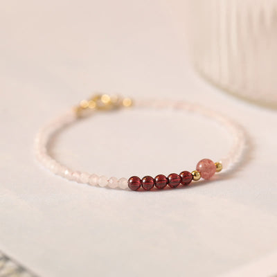Foviel 2mm Rose Quartz Garnet Strawberry Quartz Ultra-Thin Beads Healing Energy Bracelet