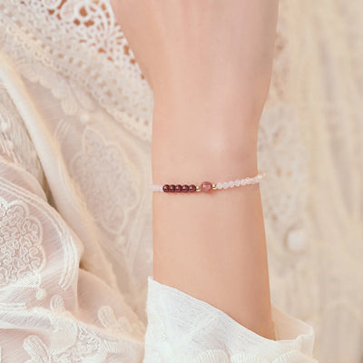 Foviel 2mm Rose Quartz Garnet Strawberry Quartz Ultra-Thin Beads Healing Energy Bracelet