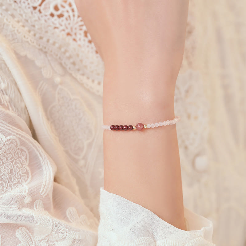 Foviel 2mm Rose Quartz Garnet Strawberry Quartz Ultra-Thin Beads Healing Energy Bracelet