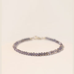 Buddha Stones 3mm Amethyst Iolite Ultra-thin Beads 14k Gold Plated Copper Communication Bracelet - 3mm Iolite(Wrist Circumference: 16cm) - image 0