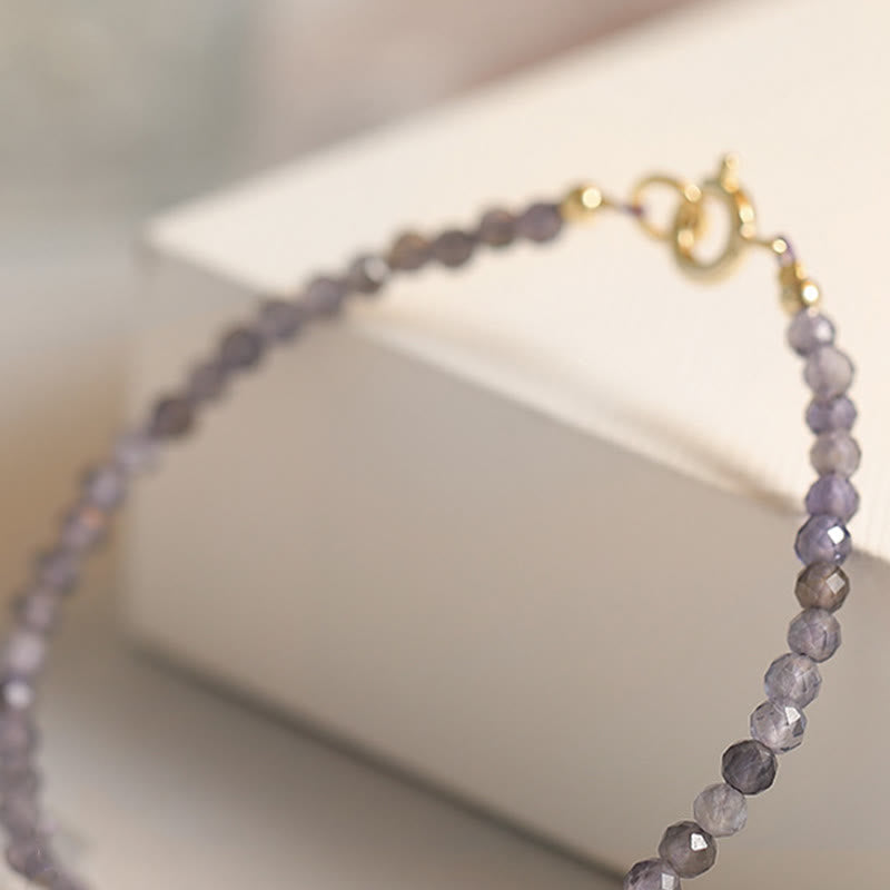 Buddha Stones 3mm Amethyst Iolite Ultra-thin Beads 14k Gold Plated Copper Communication Bracelet - image 11