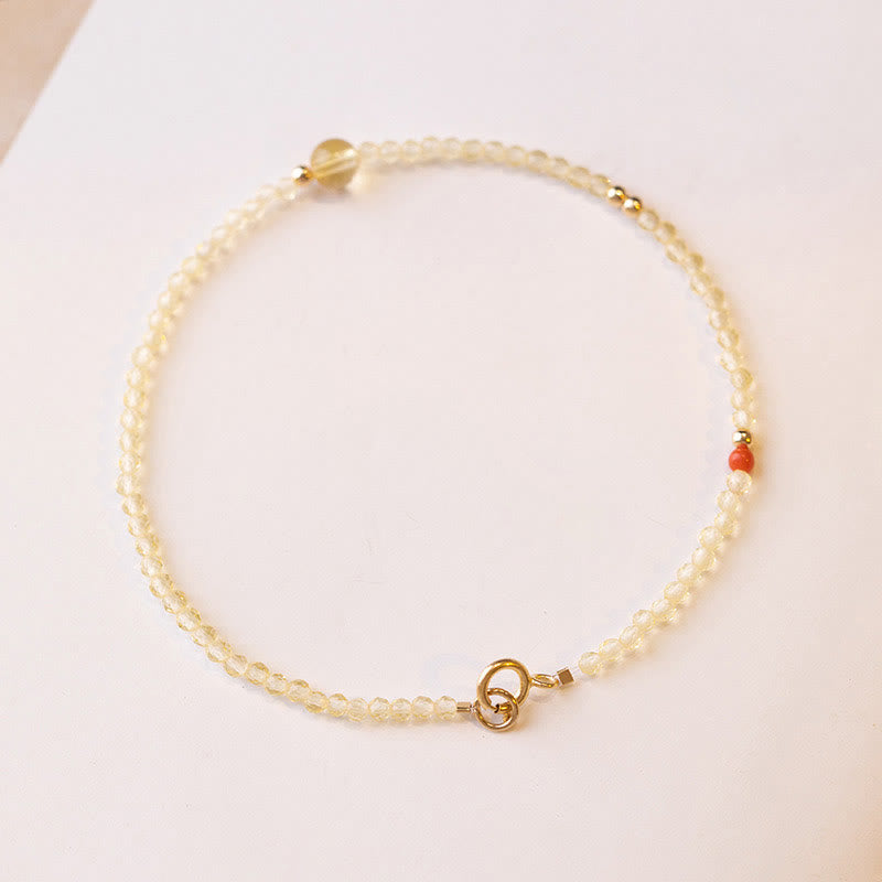 Bracelet de protection Foviel en perles de cuivre plaqué or 14K et citrine ultra-fines de 2 mm