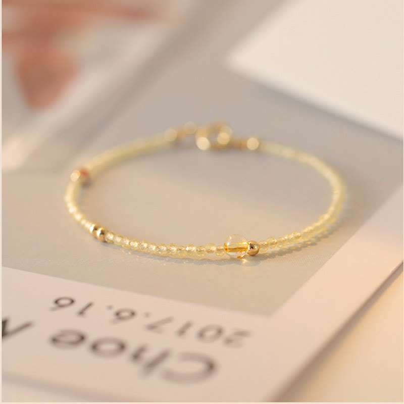 Foviel 2mm Ultradünne Citrin 14K Gold überzogene Kupfer Perlen Schutz Armband