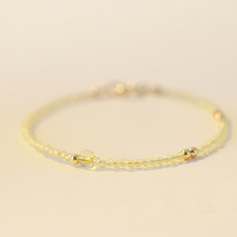 Bracelet de protection Foviel en perles de cuivre plaqué or 14K et citrine ultra-fines de 2 mm