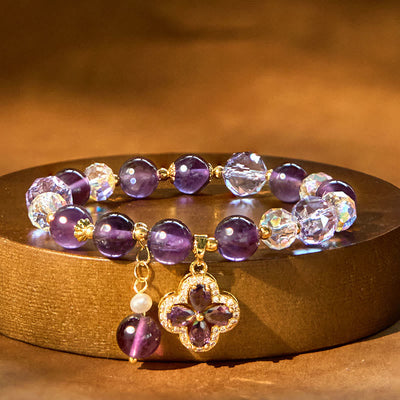 Buddha Stones "All the best for Calm and Wisdom" Amethyst Flower Bracelet Includes Gift Message Card - image 10