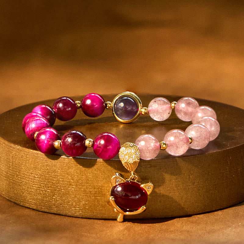 Foviel Natürliche Erdbeerquarz Pixiu Liebe Armband