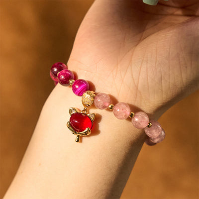 Foviel Natural Strawberry Quartz Pixiu Love Bracelet