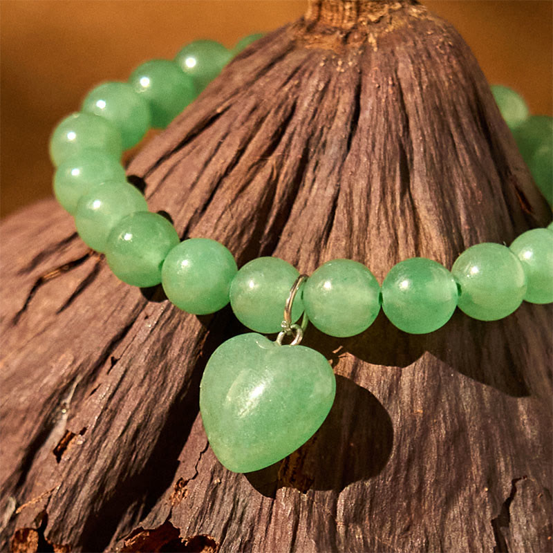 Foviel Various Crystal Green Aventurine Love Heart Balance Bracelet