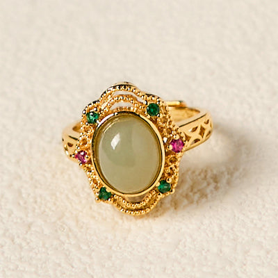 Foviel Natürliche hetianische Jade Ei Hohlmuster Kupfer offenen Glück Ring