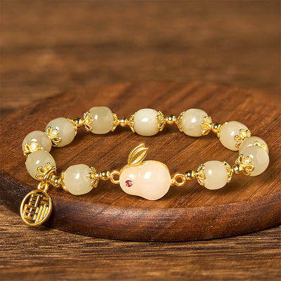 Foviel Natural Hetian Jade Fu Character Fu Brand Rabbit Abundance Bracelet
