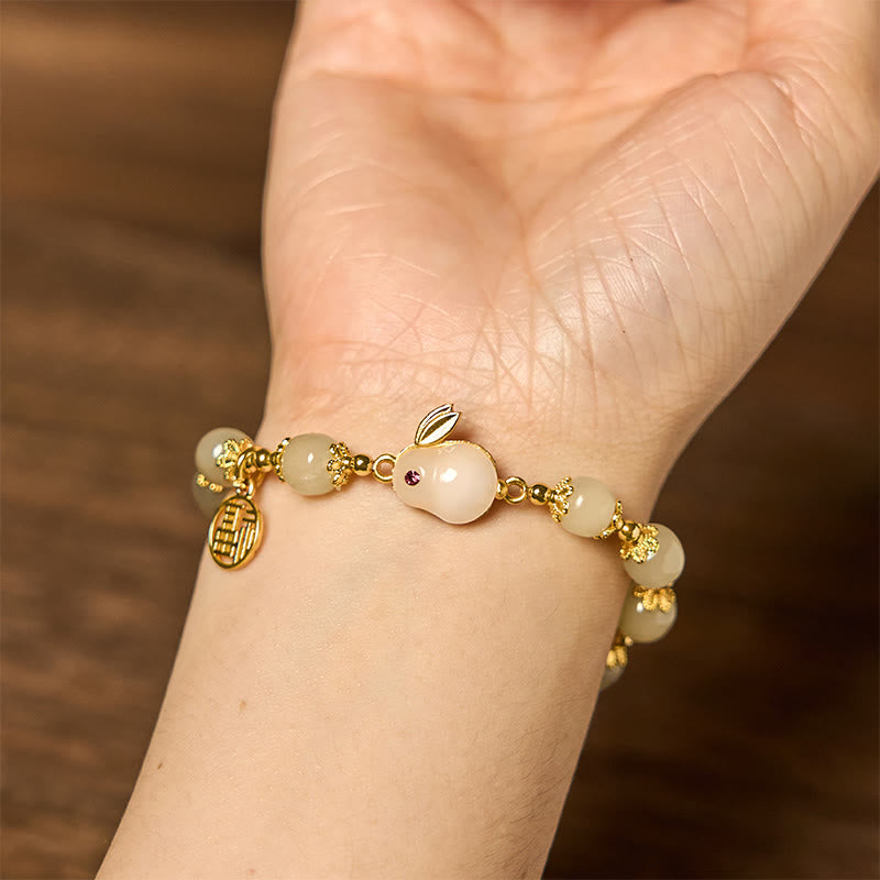 Foviel Natural Hetian Jade Fu Character Fu Brand Rabbit Abundance Bracelet