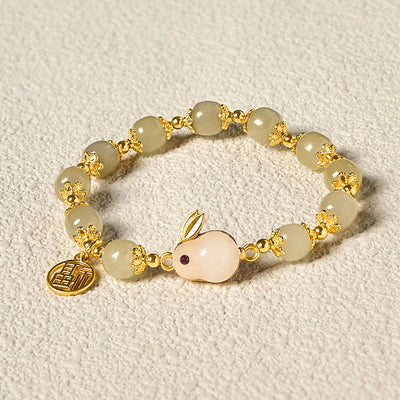 Foviel Natural Hetian Jade Fu Character Fu Brand Rabbit Abundance Bracelet