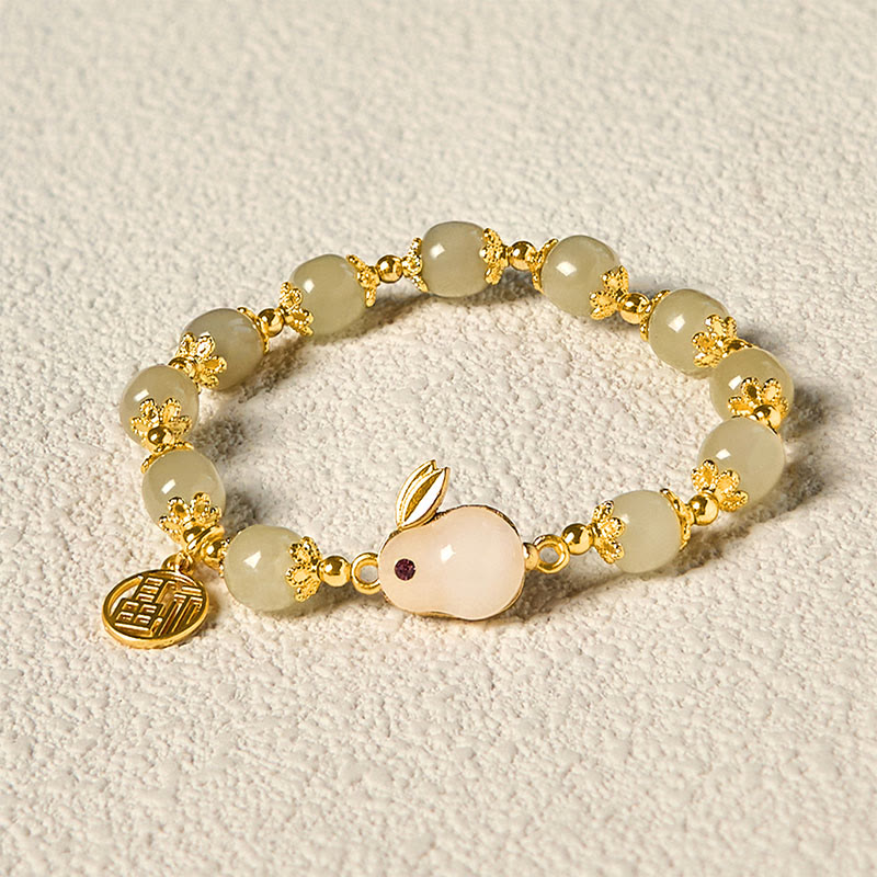 Foviel Natural Hetian Jade Fu Character Fu Brand Rabbit Abundance Bracelet